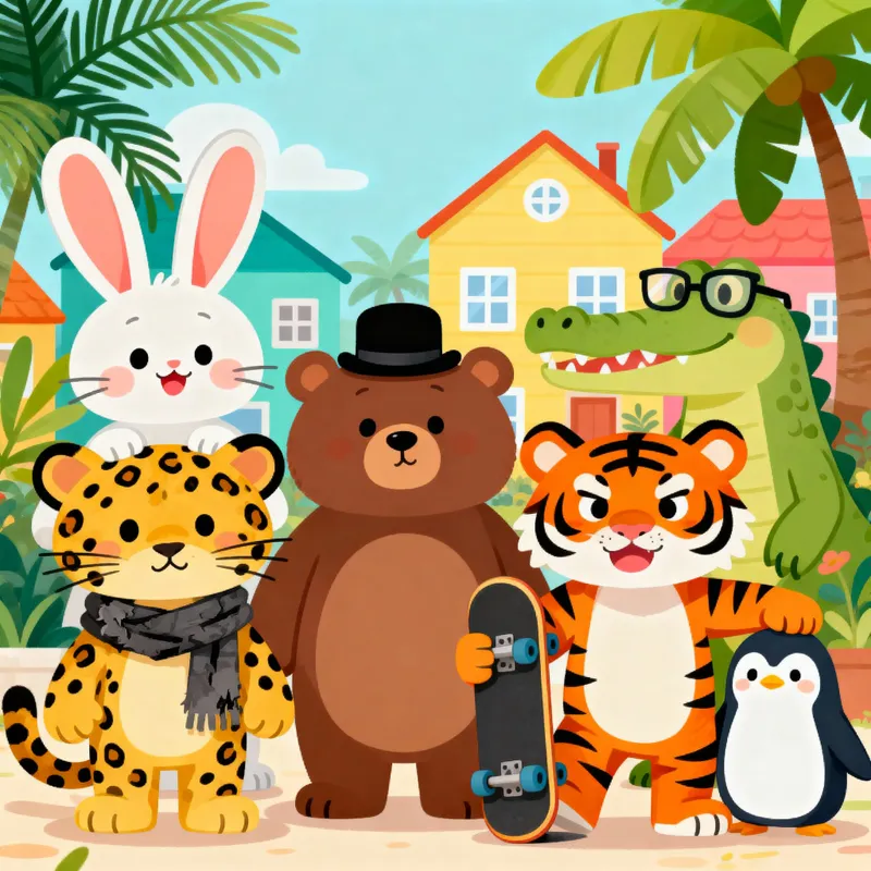 Adorable Animal Characters in Vibrant Cartoons