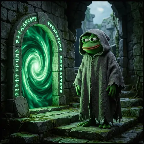 Green Pepe in Gray Cloak by Green Portal