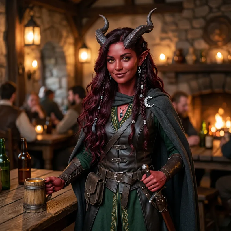 Stylish Tiefling with Medium Horns and Long Hair | Mystical Beauty Stylish Tiefling with Medium Horns and Long Hair | Mystical Beauty