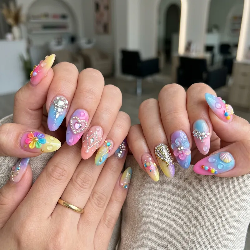 Unique 3D Nail Art Designs with Colorful Accents