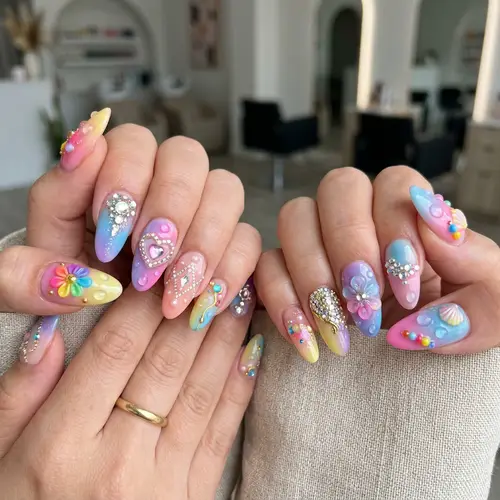 Unique 3D Nail Art Designs with Colorful Accents