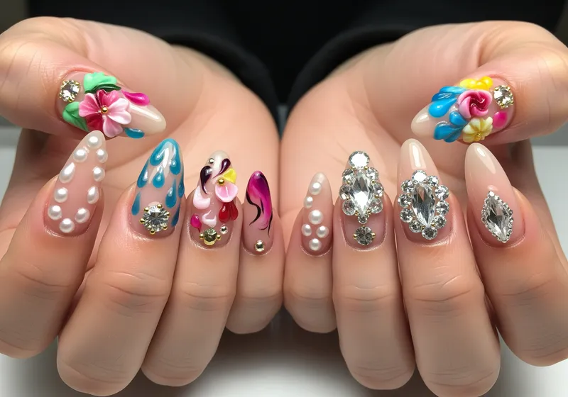 Unique 3D Nail Art Designs with Colorful Accents
