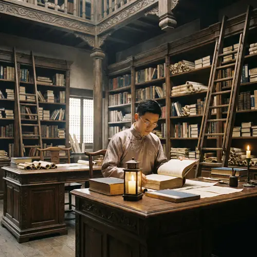 Elegant Chinese Scholar in Classical Library | Study Enthusiast