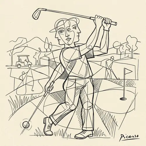 Golf Inspired Line Drawing by Picasso Style