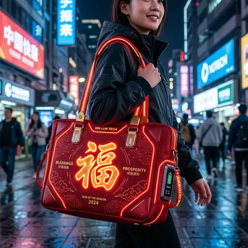 Futuristic '福' Symbol Tote Bag for Chinese New Year