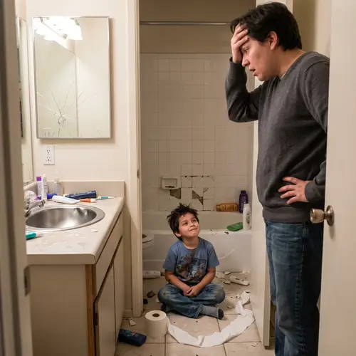 Mischievous Hispanic Child Causes Bathroom Havoc | Caught in the Act