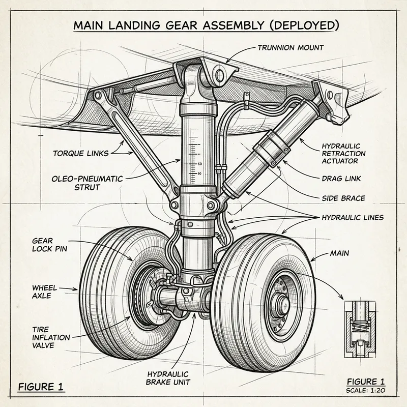 Hand-Drawn Aircraft Landing Gear Illustration