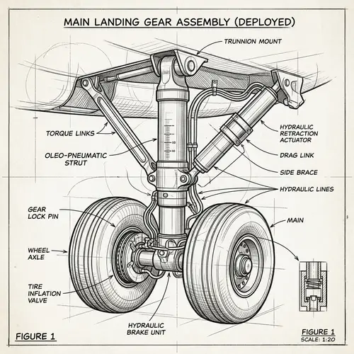 Hand-Drawn Aircraft Landing Gear Illustration