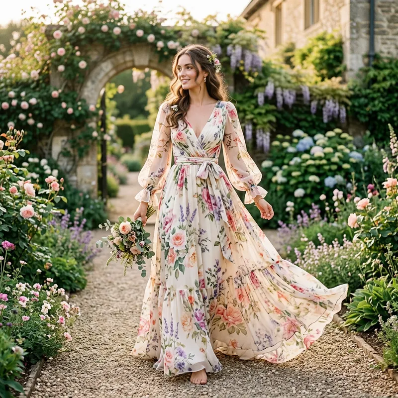 Elegant Floral-Print Gown for Special Occasions Elegant Floral-Print Gown for Special Occasions