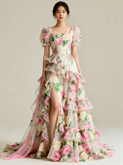 Elegant Floral-Print Gown for Special Occasions