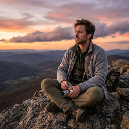Sunset Serenity: Model on Mountain Peak