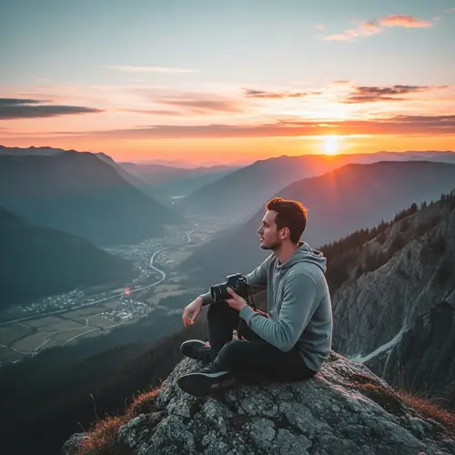 Sunset Serenity: Model on Mountain Peak