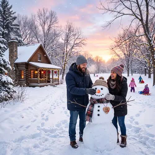 Winter Wonderland: Romantic Snowman Scene in a Cozy Park