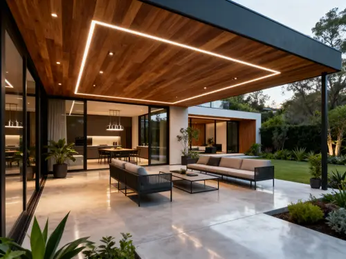 Ultra Modern Outdoor Patio Design with Wooden Ceiling