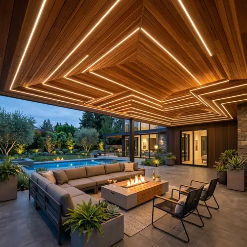 Ultra Modern Outdoor Patio Design with Wooden Ceiling