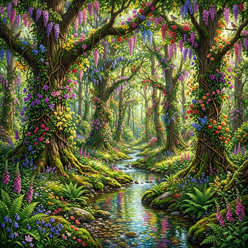 Fabulous Blooming Forest - A Majestic Symphony of Colors and Life