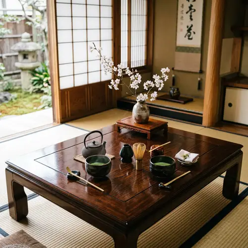Japanese Tea Table: Serene Setting with Matcha Tea Service