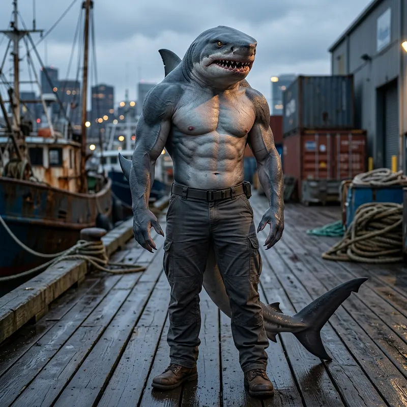 Enigmatic Anthropomorphic Shark - Intriguing Humanoid Character