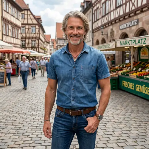 Athletic 50-Year-Old German Male in Denim Wear