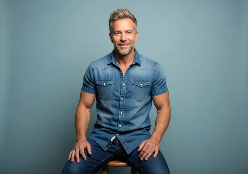 Athletic 50-Year-Old German Male in Denim Wear