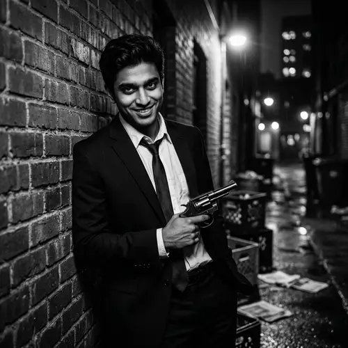 Stylish Crime Drama Portrait in Film Noir Style