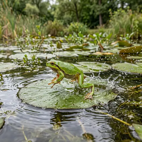 Frog Landing on Leaf: Nature's Perfect Moment