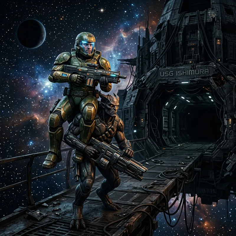 Master Chief Boards Ishimura: Futuristic Soldier Scene