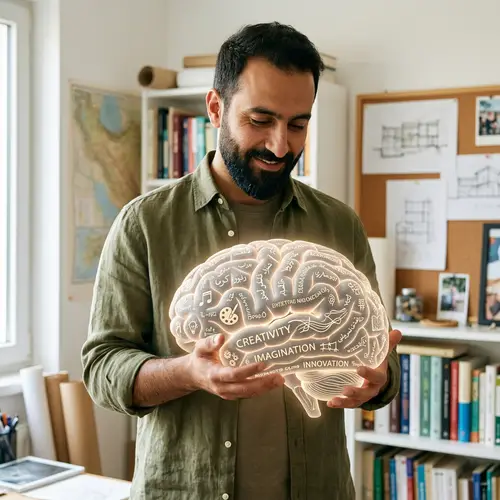 Middle-Eastern Man Carrying Creative Brain | Multilingual Intellect