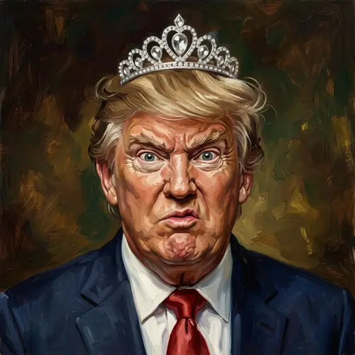 Exaggerated Trump Caricature Portrait with Tiara