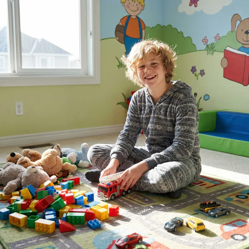 Playful 14-Year-Old in a Colorful Playroom Playful 14-Year-Old in a Colorful Playroom