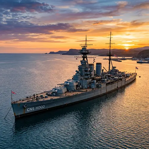 CNS HOOD Battleship in Calm Blue Ocean | Grand Scale Imagery
