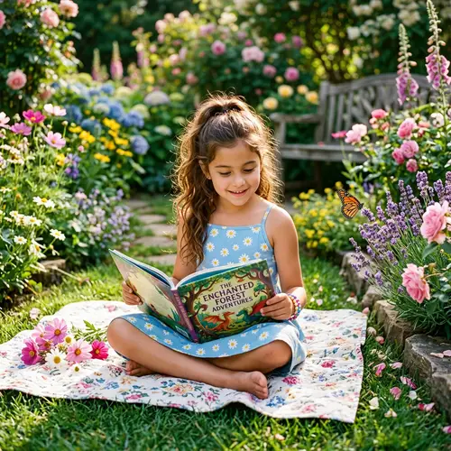 Adorable 9-Year-Old Hispanic-Caucasian Girl in Garden
