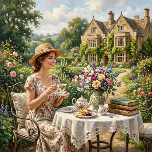 Elegant English Tea Portrait in a Garden Setting