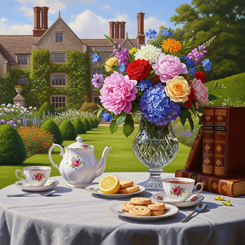 Elegant English Tea Portrait in a Garden Setting