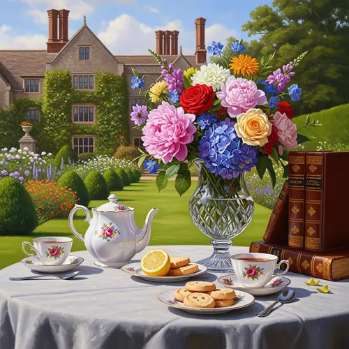 Elegant English Tea Portrait in a Garden Setting