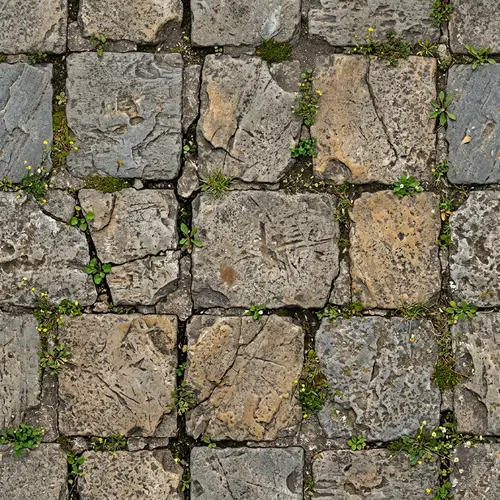 Old Stone Floor Texture with Plants and Cracks