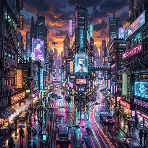 Futuristic Cyberpunk Cityscape at Sunset | Vibrant Urban Environment