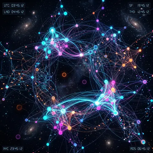 Cosmic Cyber Network: Enigmatic Nodes & Data Transfer