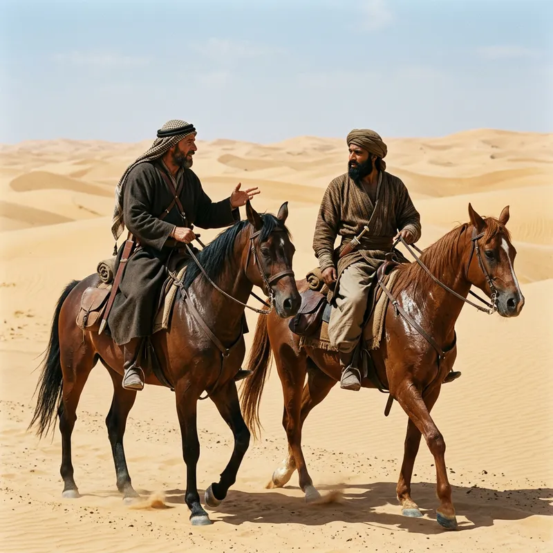 Desert Scene: Dialog and Exchange on Horseback in Jahiliyyah Era Desert Scene: Dialog and Exchange on Horseback in Jahiliyyah Era