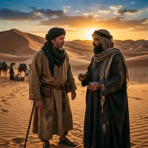 Desert Conversation Between Caucasian and Middle-Eastern Men