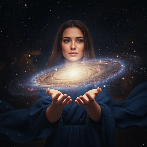 Woman Holding the Universe: A Cosmic Perspective