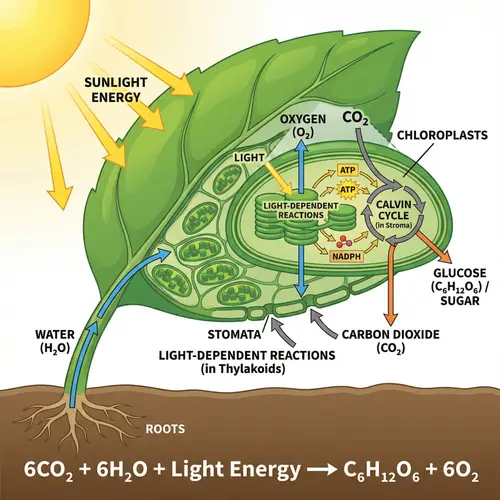 Detailed Diagram of Photosynthesis Process | Plant Sunlight Absorption
