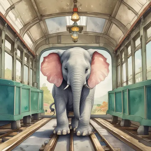 Whimsical Elephant's First Train Adventure
