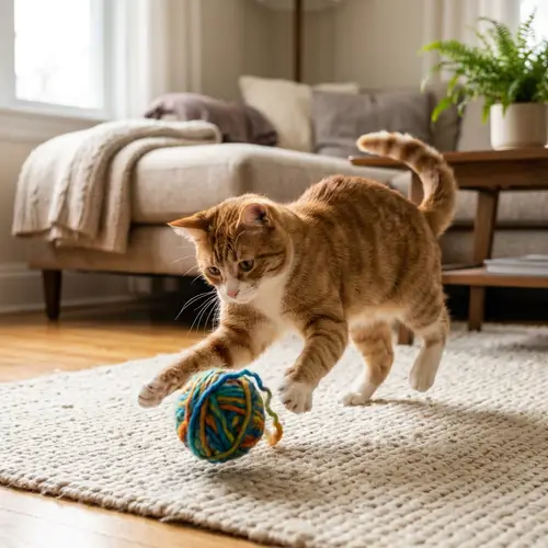 Playful Cat Playing with Wool Ball - Cute and Funny Moments