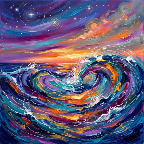 Abstract Ocean Waves: A Colorful Twilight Escape