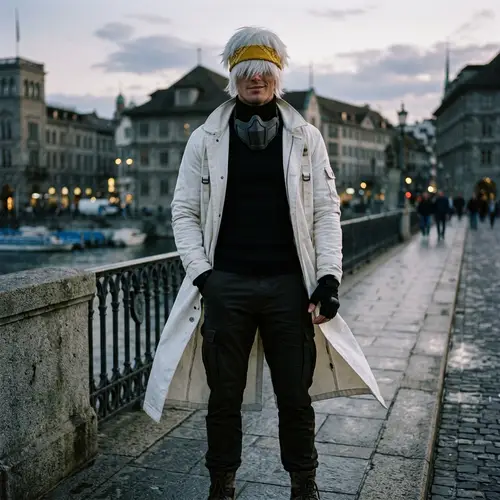 Charismatic Male Character with White Hair and Yellow Headband