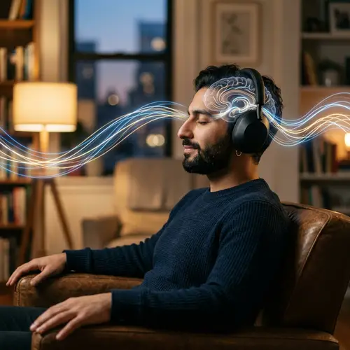 Middle-Eastern Man Immersed in Music | Headphones Visualization