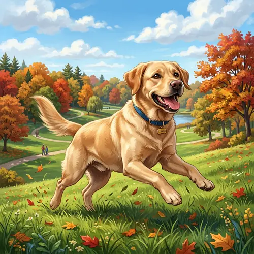 Lively Labrador Retriever Frolicking in Park - Joyful Dog Scene