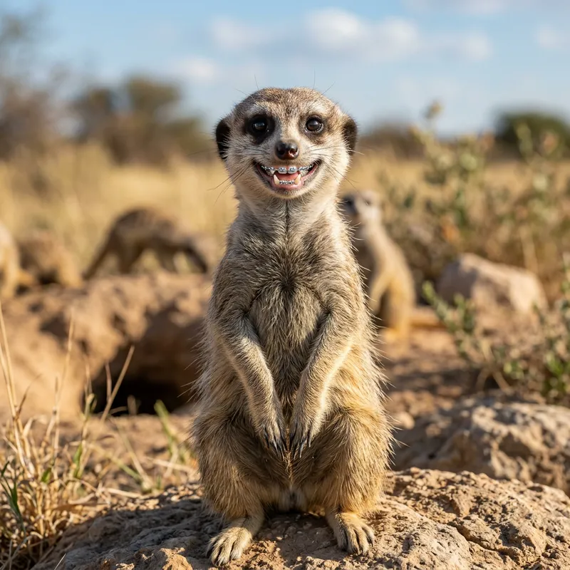 Cheerful Meerkat with Braces Smiling
