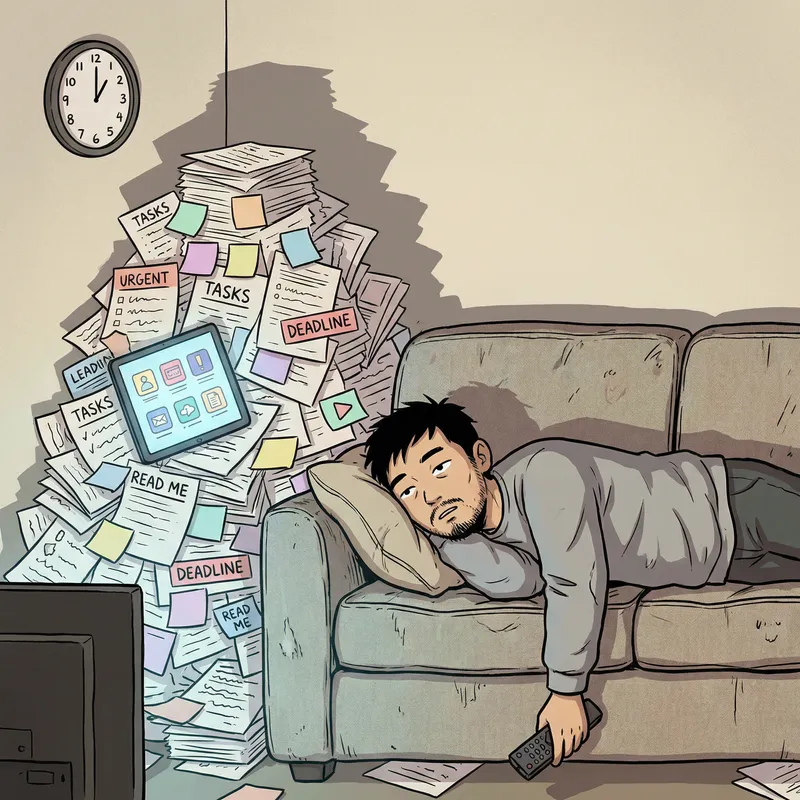 Lazy person feeling overwhelmed by tasks Lazy person feeling overwhelmed by tasks